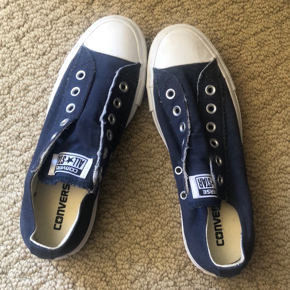 Blue converse slip on shoes